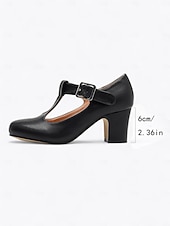 abordables Zapatos Mary Jane-Zapatos de tacón con tira en T para mujer, color rojo, con detalle de hebilla, estilo clásico y elegante, ideales para fiestas navideñas, eventos festivos y ocasiones formales.