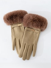 tanie Rękawiczki damskie-Damskie rękawiczki z ekranem dotykowym, materiał ze sztucznego futra poliestrowego, przytulne zimowe rękawiczki na Boże Narodzenie, eleganckie i stylowe, idealne na świąteczny prezent