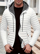 baratos Blusões e Parkas para Homem-Homens Casaco de inverno Casaco puffer Jaqueta acolchoada Bolsos Poliéster Férias Roupa Diária Encontro Padrão Moda Casual Confortável Térmico / Quente Outono Inverno Cor Sólida / Simples Preto