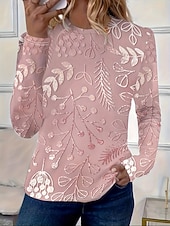 abordables Camiseta floral-Mujer Camiseta Estampado Floral Graphic Plantas Vintage Moda Elegante Manga Larga Cuello Barco Escote Redondo Tops regulares Diario Fin de semana Rosa Primavera Otoño Invierno