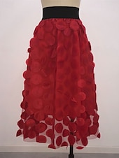 preiswerte Partykleider-Damen Elegant Vintage Mode Midi Mittlere Taille Röcke Tupfen Einfach Patchwork Blume Geschichtet Unelastisch Täglich Straße Amethyst Aprikose Schwarz Rote Herbst