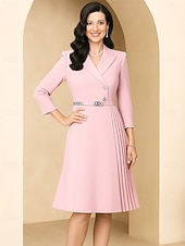 economico Lunghezza del tè-Linea ad A Lunghezza Tè Vestito da Festa Abito da Cocktail Manica 3/4 Scollo a V Elegante Formale Crêpe Abito da cerimonia per signora con Fascia / Nastro