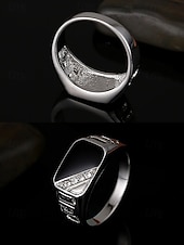 billige Menns smykker-Herrering i legering med svart onyx og zirkondetaljer, vintage geometrisk statement-smykke for fester, bryllup og hverdagsbruk