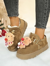 economico Scarpe di Natale per Donne-stivali da neve natalizi da donna in cammello con motivo a renne e sciarpa - stivaletti foderati in pile, morbidi e festosi, ideali per Natale e le riunioni di famiglia