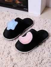 cheap Women's Slippers &amp; Flip-Flops-Women's White Plush Indoor Slippers with Star and MoonDecoration, Soft Warm Fleece Lining, Cute Cozy House Shoes for Winter Bedroom &amp; Home Wear