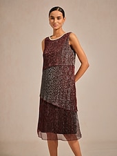  Dámské Maxi šaty Úpletové šaty Elegantní Večerní oslava Svatební host Koktejlový večírek Jiskřivý Vícevrstvé Kov Volný Pevná barva Bez rukávů Tričkový Vínově rudá