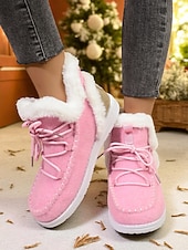 olcso Női karácsonyi cipők-Női Csizmák Hócipők Fűzős csizmák Téli csizma Karácsony Napi Gyapjú bélelt Csizmák Bokacsizmák Lapos Kerek orrú Alkalmi Műszőrme Ruhaanyag Papucs Fekete Rózsaszín Piros