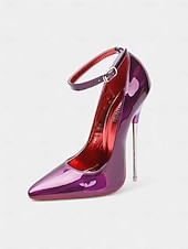 cheap Classic Pumps-Women's Red Patent Leather Stiletto Heels, Shiny Ankle Strap High Heels with Metal Pin Heel for Christmas Parties &amp; Holiday Celebrations