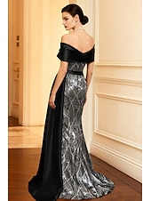 abordables Robes de bal-Ligne A Fourreau / Colonne Longueur au sol Robe de Soirée Robe de bal avec surjupe Tenue de soirée Élégant Bloc de Couleur Fente Haute Manche Courte Épaules Dénudées Formel Mariage Satin Pailleté avec