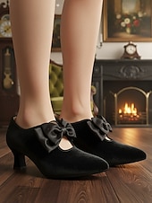 preiswerte Pumps mit Kitten-Heel-Schwarze Damenschuhe aus Samt mit Kitten Heel und schwarzer Schleife – Pumps im Vintage-Stil im viktorianischen Stil für Damen, perfekt für Hochzeiten und Gatsby-Partys &amp;formelle Abendoutfits
