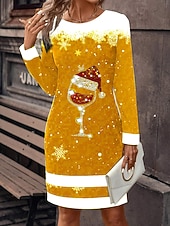 economico Abiti di Natale-Per donna Mini Abito Vestito T-Shirt Abito a Tubino Casual Quotidiano Vestibilità regolare Grafico Geometrico Manica Lunga Girocollo Blu Nero Giallo Rosso Primavera Autunno Inverno