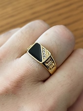 billige Menns smykker-Herrering i legering med svart onyx og zirkondetaljer, vintage geometrisk statement-smykke for fester, bryllup og hverdagsbruk