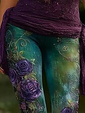 preiswerte -Damen Leggings Gemütliche Leggings Vintage Mode Streetwear Volle Länge Hohe TaillePantsWeihnachten Blumen Grafik Drucken Fleece Thermowarm Bequem Dehnbar Outdoor Alltagstauglich Blau Herbst Winter