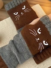 Недорогие Перчатки-Жен. 1 пара Без пальцев / Вязаные перчатки Уличный стиль / На открытом воздухе Перчатки - С принтом С принтом