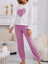 billige Valentinsdagen Søvn &amp; Lounge-Damepyjamas Loungewear Pyjamasett Varm Aktiv Motetrend Bukse Hjemmefest Langermet Crew Neck Rosa Rød Lilla Grå Vår Høst Vinter
