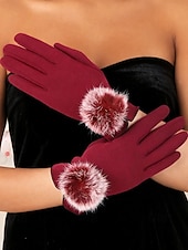 abordables Guantes de mujer-Guantes táctiles navideños para mujer con pompones de piel sintética de conejo, tejido de poliéster cálido, varios colores, perfectos para la moda de invierno y regalos navideños.