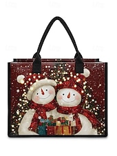 Sac fourre-tout imprimé bonhomme de neige de Noël pour femme, sac à bandoulière en toile grande capacité, sac à main pour cadeaux de vacances d'hiver pour femmes abordables Sacs de Noël-Sac fourre-tout imprimé bonhomme de neige de Noël pour femme, sac à bandoulière en toile grande capacité, sac à main pour cadeaux de vacances d'hiver pour femmes