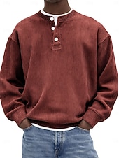 cheap Casual Henley Tee-Men&#039;s Corduroy Shirt Henley Shirt Tee Long Sleeve Solid Color Plain Fashion Designer Casual Button Up Henley Outdoor Casual Daily Summer Fall Winter Retro Red Black White Henley T-Shirt