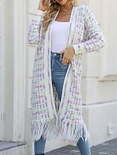 economico Cardigan Aperto-Per donna Felpa Cardigan Elegante Moda Streetwear Plaid A Coste Aperto davanti Nappa Lavorato a maglia Manica Lunga Top lunghi Maglia All&#039;aperto Quotidiano Weekend Nero Giallo Primavera Autunno