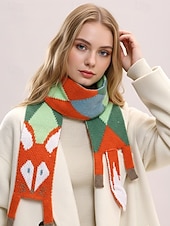 abordables Foulards pour femmes-Écharpe en tricot de renard pour femme, cache-cou d'hiver en forme d'animal mignon, châle de dessin animé doux et coloré pour vêtements décontractés, cadeaux d'extérieur et de vacances