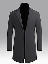 levne Pánský trenčkot-Pánské Kabát Trenčkot Dlouhý trenčkot Dovolená Denní Podzim Zima Polyester Větruvzdorné Zahřívací Svrchní oděvy Oblečení Módní Klasické Bez vzoru Kapsy Klopa Jednořadové sako s jedním knoflíkem