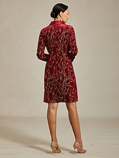 cheap Cocktail Dress-Christmas Women's Midi Dress Blazer Dress Shift Dress Velvet Dress Glitter Elegant Birthday Party Cocktail Party Regular Fit Polka Dot Long Sleeve V Neck Wine Spring Winter
