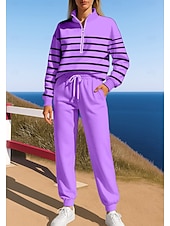 abordables Chándales-Mujer Sudadera Tracksuit Vestimenta para correr Correa Cremallera Geométrico Chaqueta y Pantalones de Chándal Conjunto de ropa deportiva Primavera Azul Morado Casual Rutina de ejercicio Al Aire Libre