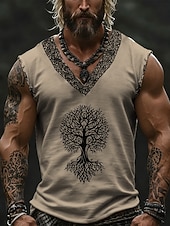  Hombre Camiseta sin mangas Top Camisetas Interiores Camisa sin mangas Sin Mangas Escote en Pico Verano Árbol Vintage Design Básico Estampado Vacaciones Calle Noche Blanco Azul Verde Trébol Camiseta