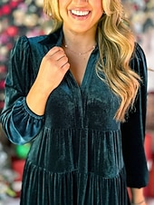 abordables Robe de cocktail-Femmes Robe Midi Robe en Velours Robe de Soirée Robe de Cocktail Élégant Mode Moderne Soirée Coupe régulière Uni manche longue Col de chemise Noir Jaune Vert foncé Bleu de minuit Automne Hiver