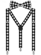 baratos Gravatas masculinas e gravatas borboleta-Conjunto de suspensório ajustável e gravata borboleta xadrez de Natal masculino, estilo casual e formal, perfeito para festas de fim de ano e presentes