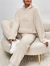  Dam Pyjamas set Ledigt Komfort Ren färg Elastisk midja T-shirt Byxa Hem Dagligen Långärmad Rund hals Svart Vit Rodnande Rosa Blå Beige Vår Höst Vinter Normal