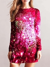 Christmas Women's Mini Dress Sheath Dress Bodycon Dress Party Casual Boho School Christmas Vacation Graphic Christmas Tree Snowflake Long Sleeve Crew Neck Red Blue Brown Green Spring Fall Winter cheap Christmas Dresses-Christmas Women's Mini Dress Sheath Dress Bodycon Dress Party Casual Boho School Christmas Vacation Graphic Christmas Tree Snowflake Long Sleeve Crew Neck Red Blue Brown Green Spring Fall Winter