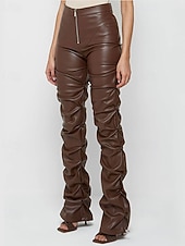 economico Pantaloni skinny da donna-Per donna Pantaloni di pelle Moda Streetwear Casual Lunghezza intera Vita media Semplice Cerniera Tasca Confortevole Micro-elastico Quotidiano All'aperto Vacanza Bianco latte Verde translucido Nero