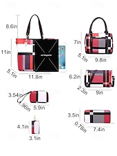 זול תיקי יד-סט תיקי יד משובצים לחג המולד לנשים, עשוי דמוי עור צבעוני, תיק יד אופנתי, תיק צד, ארנק וכיס, מושלם למתנה לחג ולמסיבת חג המולד