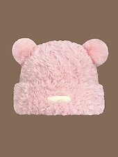 tanie Kapelusze damskie-Damska świąteczna czapka nausznik z futerkiem w kształcie misia, wielofunkcyjne, przytulne, zimowe nakrycie głowy z pomponami, stylowy i ciepły dodatek świąteczny