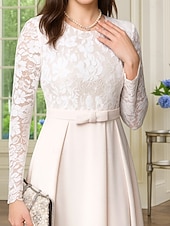 ieftine Lungimea ceaiului-Linia -A Lungimea ceaiului Rochie de petrecere Rochie de Cocktail Rochie pentru invitata de nunta Rochie Mama Miresei Manșon Lung În V Elegant Epocă Petrecere Oficial Concediu Petrecere cu cocktail cu