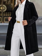 billiga Blazers och kostymer-Dam Kavaj Kappa Håller värmen Bekväm Ficka Knappar Elegant Mode Slät Fest Födelsedag Fest / afton Ledigt Lång Nedvikt Normal Långärmad Ytterkläder Svart Vin Blå Höst Vinter
