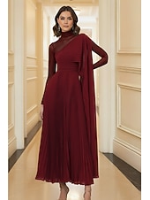 economico Abiti da Sera a Linea A-Linea ad A Lunghezza al pavimento Abito da Sera Da principessa Abito formale Elegante Scintillante Setoso Manica Lunga Collo Alto Matrimonio Formale Chiffon con Pieghe