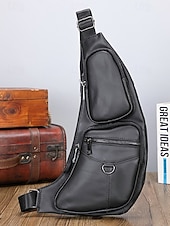 baratos Bolsas para Homem-bolsa tiracolo masculina de couro premium - mochila tiracolo estilosa com vários zíperes para uso diário, viagens e atividades ao ar livre