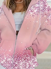 お買い得  アート＆デザイントップス-女性用 ジップアップパーカー フーディーズ ジッパーを閉める ポケット グラフィック 抽象的 ファッション ストリートファッション カジュアル 長袖 フード付き レギュラートップス カジュアル 日常着 お出かけ ピンク 春 秋