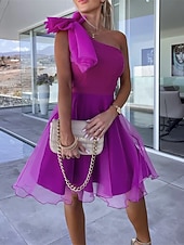 cheap Chiffon Dresses-Women's Mini Dress Casual Dress Cocktail Dress Wedding Guest Dress Chiffon Dress Streetwear Casual Vacation Street Holiday Regular Fit Sleeveless One Shoulder Black Red Green Summer