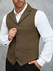 preiswerte Herrenweste-Herren Tweedweste Weste Formell Hochzeit Urlaub Täglich Mode Klassisch Frühling Herbst Tasche Knöpfe Tweed Polyester Bequem Einfach Fischgrätenmuster Einreihig Reverskragen mit Schlitz Normale