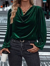 Femmes Velours Elegant Habillé Chemisier Couleur Unie Uni Élégant Dames Classique manche longue Col Halter Hauts Réguliers Travail Quotidien Fête Froncé Drapé Noir Vin Bleu Roi Violet Vert Automne abordables Hauts Unis pour Femmes-Femmes Velours Elegant Habillé Chemisier Couleur Unie Uni Élégant Dames Classique manche longue Col Halter Hauts Réguliers Travail Quotidien Fête Froncé Drapé Noir Vin Bleu Roi Violet Vert Automne