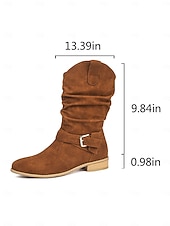 abordables Botas holgadas-Botas holgadas de mujer en marrón oscuro con hebilla: botines informales de tacón bajo para uso diario.