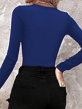 baratos Camiseta lisa-Mulheres Blusa Patchwork Purpurina Côr Sólida à moda Casual Manga Longa Gola Redonda Tops regulares Diário Azul Preto Vinho Verde Primavera Outono Inverno