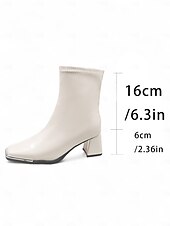 abordables Bottines-Bottines en similicuir verni noir pour femme, bout carré et talons compensés, bottines chics et modernes pour tenues décontractées et tenues de bureau &amp;soirée
