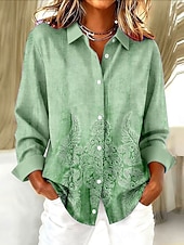 ieftine tricou Art &amp; Design-Pentru femei Cămașă Bluză Grafic Geometric Epocă Tropical Stilat Manșon Lung Guler Cămașă Topuri obișnuite Zilnic Peteci Nasturi Imprimeu Albastru piscină Mov Trifoi Gri Vară Primăvară Toamnă Iarnă