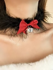 voordelige Dames ketting-Kerstchoker met fluwelen strik voor dames, met imitatiebont en gouden bel, feestelijke feestdagenhalsketting voor kerstfeestjes en wintervieringen