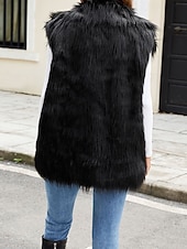 billiga Pellicce &amp; Pelli-Women's Vest Faux Fur Coat Warm Comfortable Furs &amp; Leathers Casual Color Gradient Vacation Street Casual Daily Wear Long Turndown Regular Fit Sleeveless Outerwear Black White Brown Fall Winter