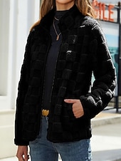 economico Giacche Sherpa-Per donna Cappotto Invernale Cappotto Teddy Caldo Confortevole Cerniera Tasca Casual Tinta unica Vacanza Streetwear Casuale Abbigliamento quotidiano Regolare Collo alla coreana Vestibilità regolare